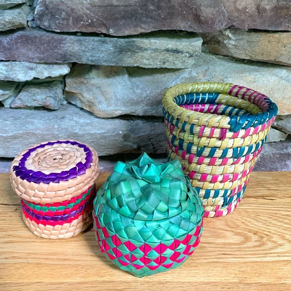 Accents 3 Boho Basket Desk Accessories Dorm Office Colorful Jewelry